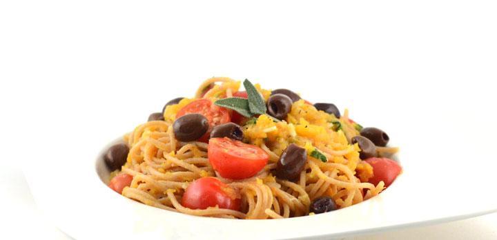 Spaghetti met pompoencrème (vegan)